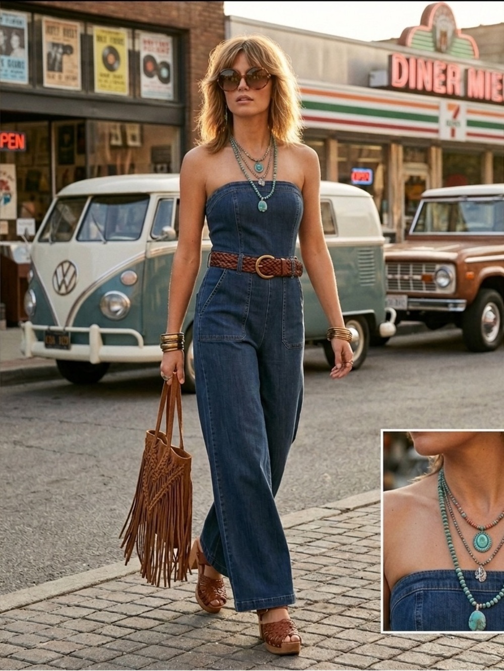 Vintage-Inspired Wide Leg Denim Halter Jumpsuit - Dark Wash Size M